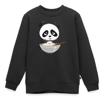Panda mit Stäbchen und Reis, Asiatisches - Kinder Premium Organic Sweatshirt - Schwarz - Vorne - AI Model Kid Female (0cm)
