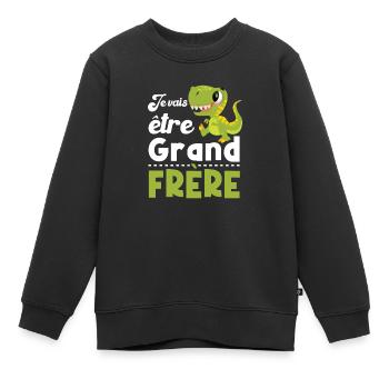 Je vais être grand frère, Cadeau grand frère - Sweat Premium enfant bio - noir - Devant - AI Model Kid Female (0cm)