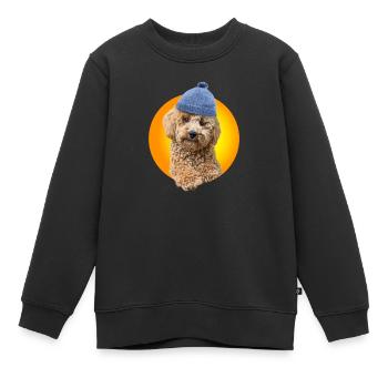 Caniche avec bonnet caniche - Sweat Premium enfant bio - noir - Devant - AI Model Kid Female (0cm)
