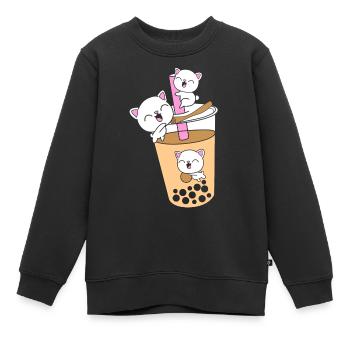 Boba Tea Bubble Tea Cat Kittens - Kids Premium Organic Sweatshirt - black - Front - AI Model Kid Female (0cm)
