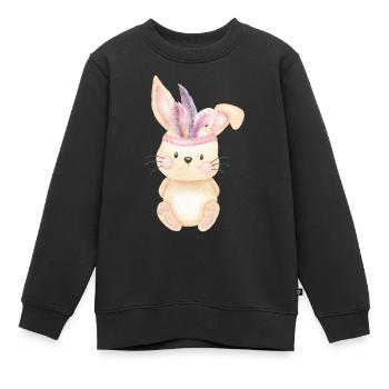 Boho Lapin Indien avec des plumes - Sweat Premium enfant bio - noir - Devant - AI Model Kid Female (0cm)