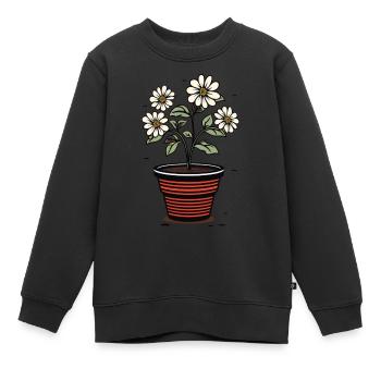 Blumentopf niedlicher Stil weiße Blumen - Kinder Premium Organic Sweatshirt - Schwarz - Vorne - AI Model Kid Female (0cm)