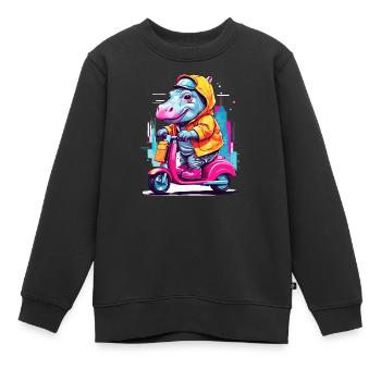 Nilpferd auf Roller - Kinder Premium Organic Sweatshirt - Schwarz - Vorne - AI Model Kid Female (0cm)