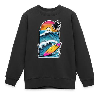Surfen Strand Palme Sonnenschein Urlaub - Kinder Premium Organic Sweatshirt - Schwarz - Vorne - AI Model Kid Female (0cm)