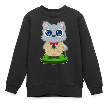 Cat Pensioner Walking Stick - Kids Premium Organic Sweatshirt - black - Front - AI Model Kid Female (0cm)