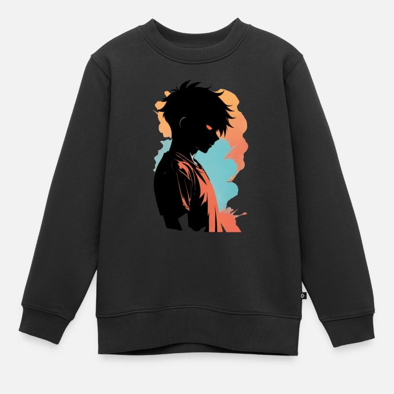 Garçon d’anime élégant : Orange Shine - Sweat Premium enfant bio - noir