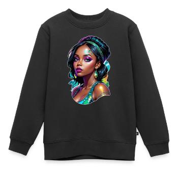 Afro Frau - Schönheit - Kinder Premium Organic Sweatshirt - Schwarz - Vorne - AI Model Kid Female (0cm)