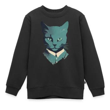 Eleganter Katzenanzug: Blaue Feline Kunst - Kinder Premium Organic Sweatshirt - Schwarz - Vorne - AI Model Kid Female (0cm)