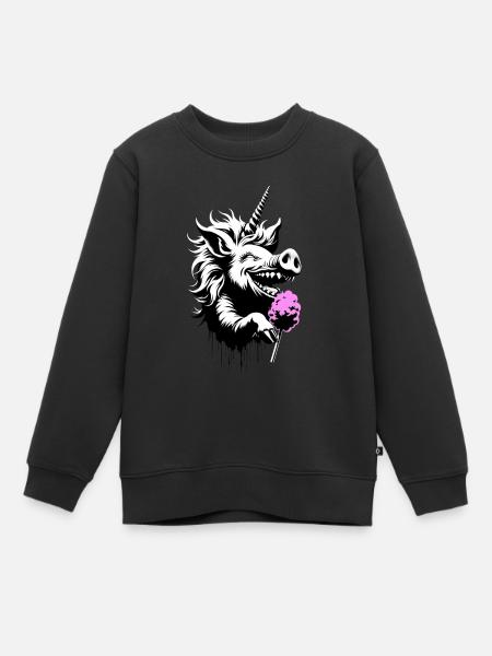 Schweinhorn mit Zuckerwatte - Kinder Premium Organic Sweatshirt - Schwarz