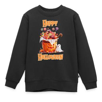 Halloween – Joyeux Halloween citrouille avec des bonbons - Sweat Premium enfant bio - noir - Devant - AI Model Kid Female (0cm)