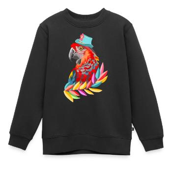 perroquet au chapeau - Sweat Premium enfant bio - noir - Devant - AI Model Kid Female (0cm)