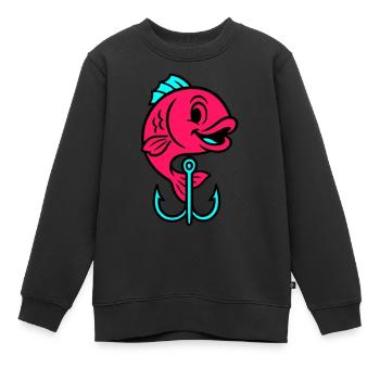 Fisch Angelhaken Comic - Kinder Premium Organic Sweatshirt - Schwarz - Vorne - AI Model Kid Female (0cm)