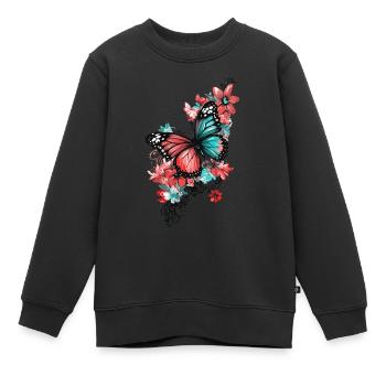 Butterfly Flowers Colorful Colorful Beautiful Art - Kids Premium Organic Sweatshirt - black - Front - AI Model Kid Female (0cm)