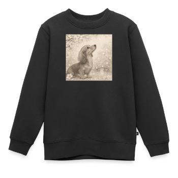 Dackel Kirschblüten Bleistift Motiv Retro - Kinder Premium Organic Sweatshirt - Schwarz - Vorne - AI Model Kid Female (0cm)
