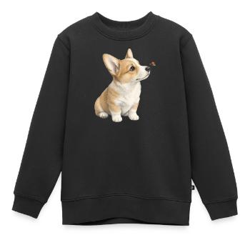 Motif de chien corgi avec cadeau coccinelle - Sweat Premium enfant bio - noir - Devant - AI Model Kid Female (0cm)