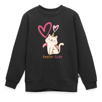 feeling cute - Kids Premium Organic Sweatshirt - black - Front - AI Model Kid Female (0cm)