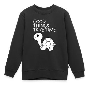 Good things take time - Turtle - Kinder Premium Organic Sweatshirt - Schwarz - Vorne - AI Model Kid Female (0cm)