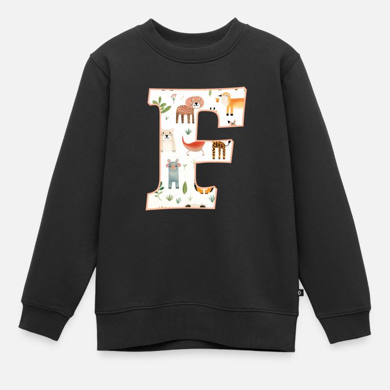 Buchstabe F, Monogramm, Tiermuster - Kinder Premium Organic Sweatshirt - Schwarz