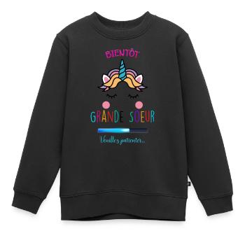 Je vais être grande soeur licorne - Sweat Premium enfant bio - noir - Devant - AI Model Kid Female (0cm)