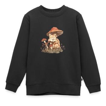Niedliche Katzen Auf Einem Fliegenpilz - Kinder Premium Organic Sweatshirt - Schwarz - Vorne - AI Model Kid Female (0cm)