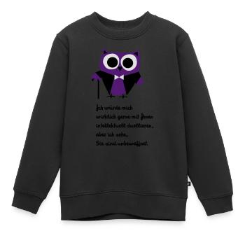Eule, Satire, Spruch "Intellektuell duellieren" - Kinder Premium Organic Sweatshirt - Schwarz - Vorne - AI Model Kid Female (0cm)