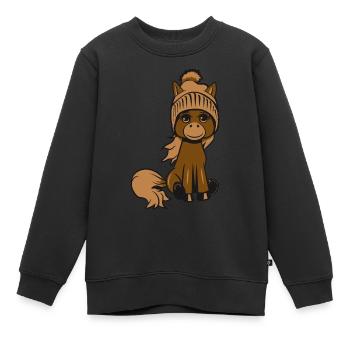 Poney cheval s’amuser pudelmuetze maedchen suess - Sweat Premium enfant bio - noir - Devant - AI Model Kid Female (0cm)