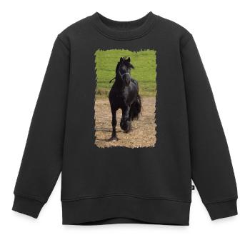 Étalon frison - Sweat Premium enfant bio - noir - Devant - AI Model Kid Female (0cm)