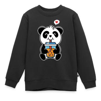 Panda trink - Kinder Premium Organic Sweatshirt - Schwarz - Vorne - AI Model Kid Female (0cm)