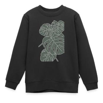 Monstera, contour blanc avec couleur de remplissage verte - Sweat Premium enfant bio - noir - Devant - AI Model Kid Female (0cm)