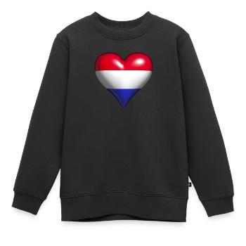 Niederlande glänzendes Herz blau weiß rot Fahne - Kinder Premium Organic Sweatshirt - Schwarz - Vorne - AI Model Kid Female (0cm)