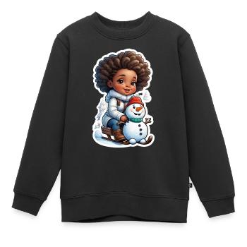 Kind mit Schneemann auf dem Schlitten - Kinder Premium Organic Sweatshirt - Schwarz - Vorne - AI Model Kid Female (0cm)