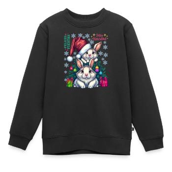 Lapins de Pâques festifs avec chapeau de Noël - Sweat Premium enfant bio - noir - Devant - AI Model Kid Female (0cm)