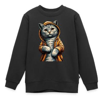 Chaton Le Rappeur - Sweat Premium enfant bio - noir - Devant - AI Model Kid Female (0cm)
