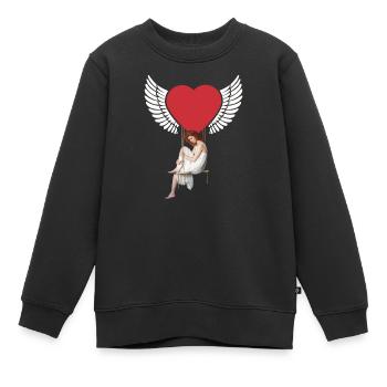 Coeur Fille Femme Ailes Fantaisie Saint-Valentin Fantaisie - Sweat Premium enfant bio - noir - Devant - AI Model Kid Female (0cm)