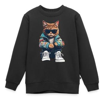 Coole Katze - Kinder Premium Organic Sweatshirt - Schwarz - Vorne - AI Model Kid Female (0cm)