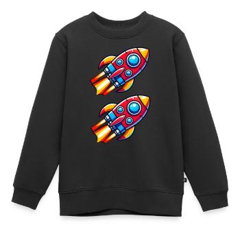 Bande dessinée fusée - Sweat Premium enfant bio - noir - Devant - AI Model Kid Female (0cm)