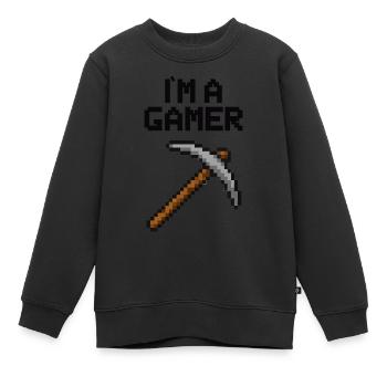 Pioche Pixel Gamer - Sweat Premium enfant bio - noir - Devant - AI Model Kid Female (0cm)