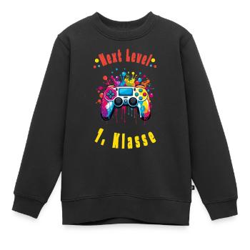 EINSCHULUNG - Next Level: 1. Klasse - Schulkind - Kinder Premium Organic Sweatshirt - Schwarz - Vorne - AI Model Kid Female (0cm)