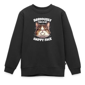 Drôle de chat visage heureux - Sweat Premium enfant bio - noir - Devant - AI Model Kid Female (0cm)