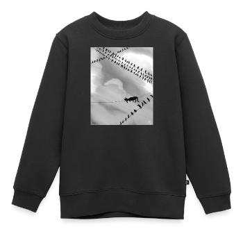 Chat monochrome sur lignes électriques - Sweat Premium enfant bio - noir - Devant - AI Model Kid Female (0cm)