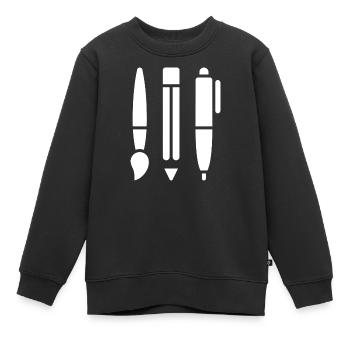 Pinceau, crayon et stylo - Symbole artistique - Sweat Premium enfant bio - noir - Devant - AI Model Kid Female (0cm)