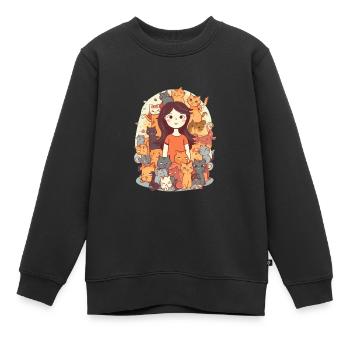 Crazy Cat Lady - Femme avec beaucoup de chats - Sweat Premium enfant bio - noir - Devant - AI Model Kid Female (0cm)
