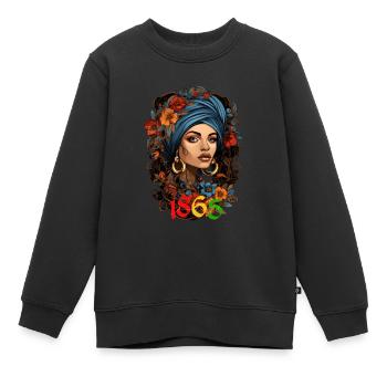 Black Woman 1865 Juneteenth - Kinder Premium Organic Sweatshirt - Schwarz - Vorne - AI Model Kid Female (0cm)