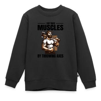 Muskelgeschmiedete Meisterschaft: Axtwerfen des Holzfällers - Kinder Premium Organic Sweatshirt - Schwarz - Vorne - AI Model Kid Female (0cm)