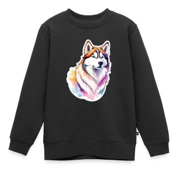 Husky de Sibérie Aquarelles - Sweat Premium enfant bio - noir - Devant - AI Model Kid Female (0cm)