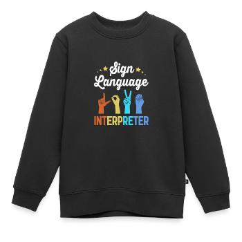 Langue des signes ASL sourd - Sweat Premium enfant bio - noir - Devant - AI Model Kid Female (0cm)