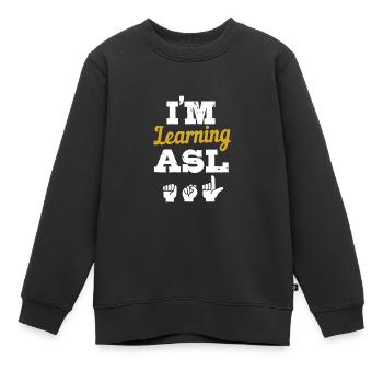 Langue des signes ASL sourd - Sweat Premium enfant bio - noir - Devant - AI Model Kid Female (0cm)