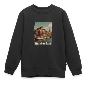 Vintage Amsterdam Kanal Niederlande Holland - Kinder Premium Organic Sweatshirt - Schwarz - Vorne - AI Model Kid Female (0cm)