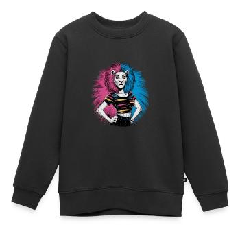 Punk Löwe mit rosa und blauen Haaren Retro Style - Kinder Premium Organic Sweatshirt - Schwarz - Vorne - AI Model Kid Female (0cm)