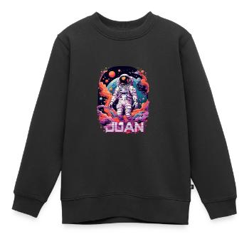 JUAN - Beau prénom de garçon avec astronaute cool - Sweat Premium enfant bio - noir - Devant - AI Model Kid Female (0cm)